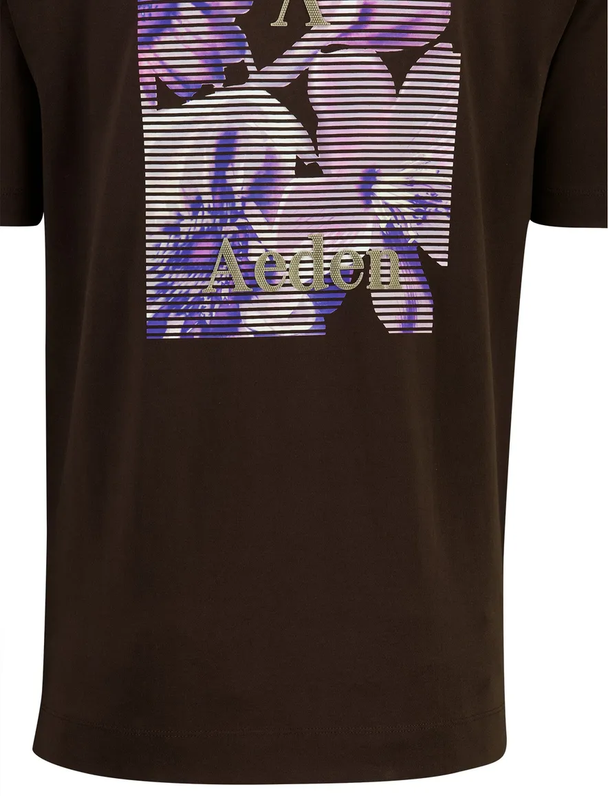 bruine t-shirt Aeden backprint wijde fit