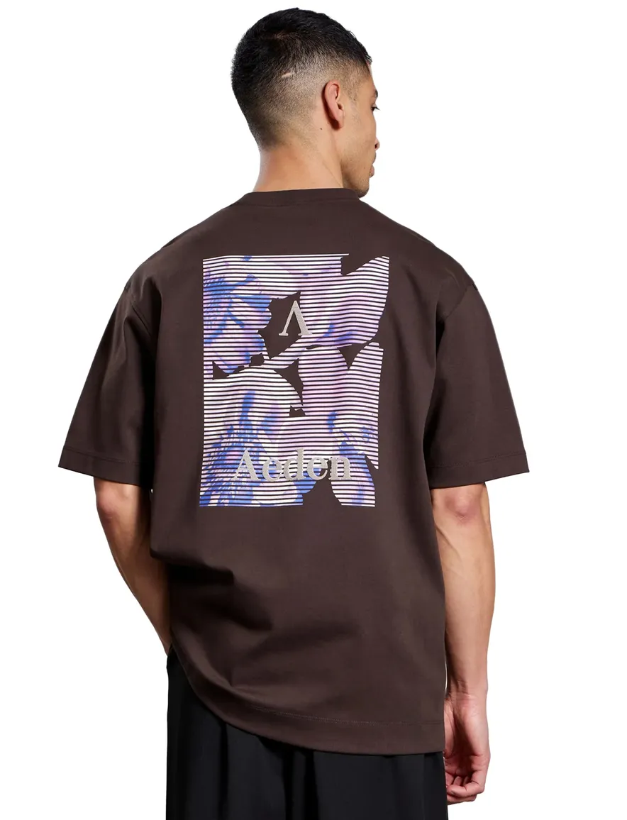 bruine t-shirt Aeden backprint wijde fit