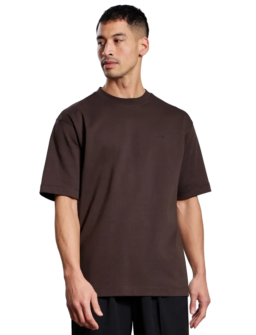 bruine t-shirt Aeden backprint wijde fit