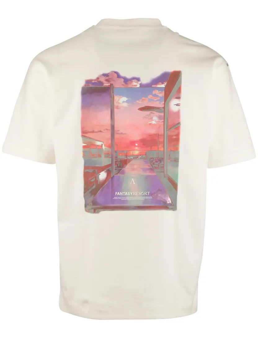 T-shirt Aeden ronde hals backprint creme wijde fit