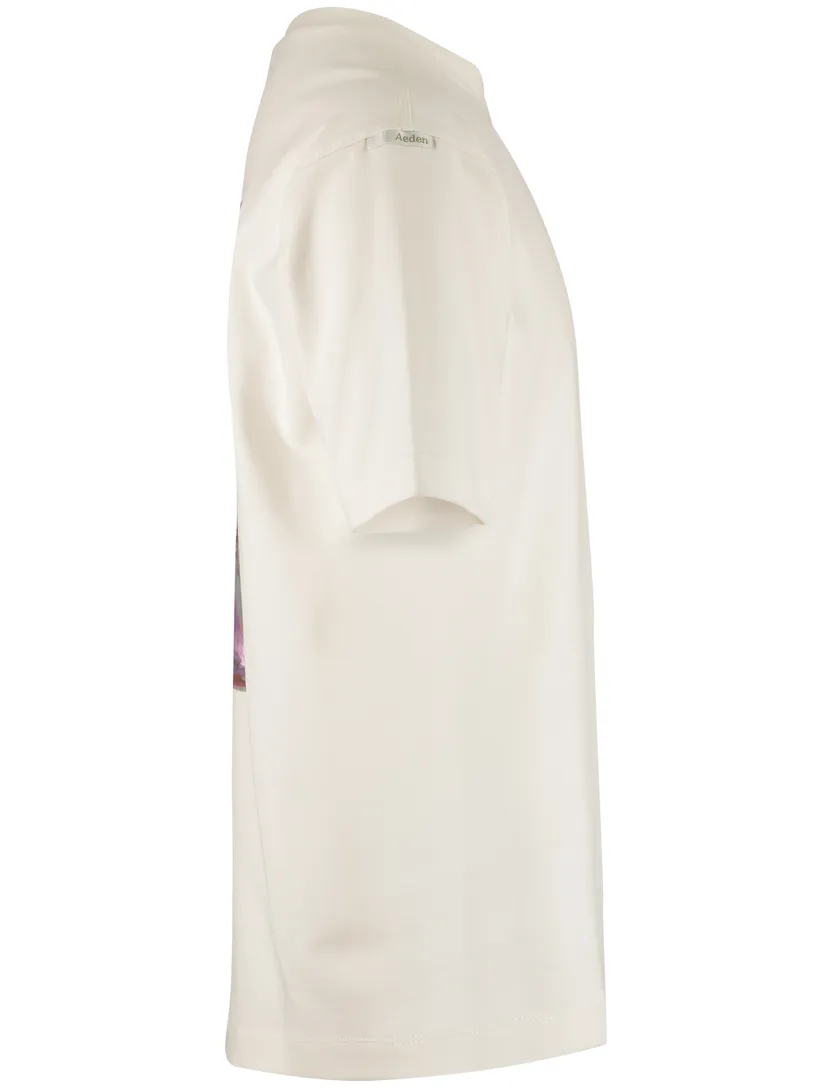 T-shirt Aeden ronde hals backprint creme wijde fit