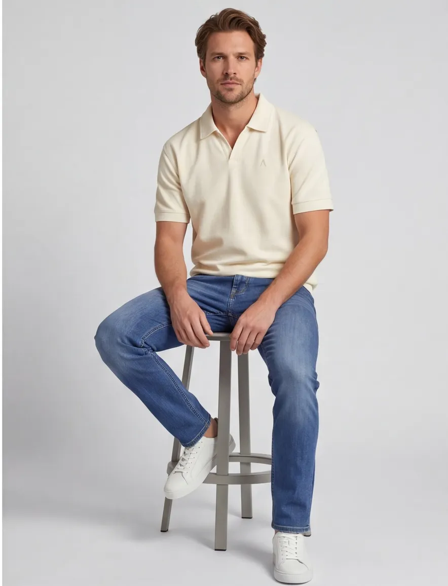 Aeden poloshirt v-hals creme structuur