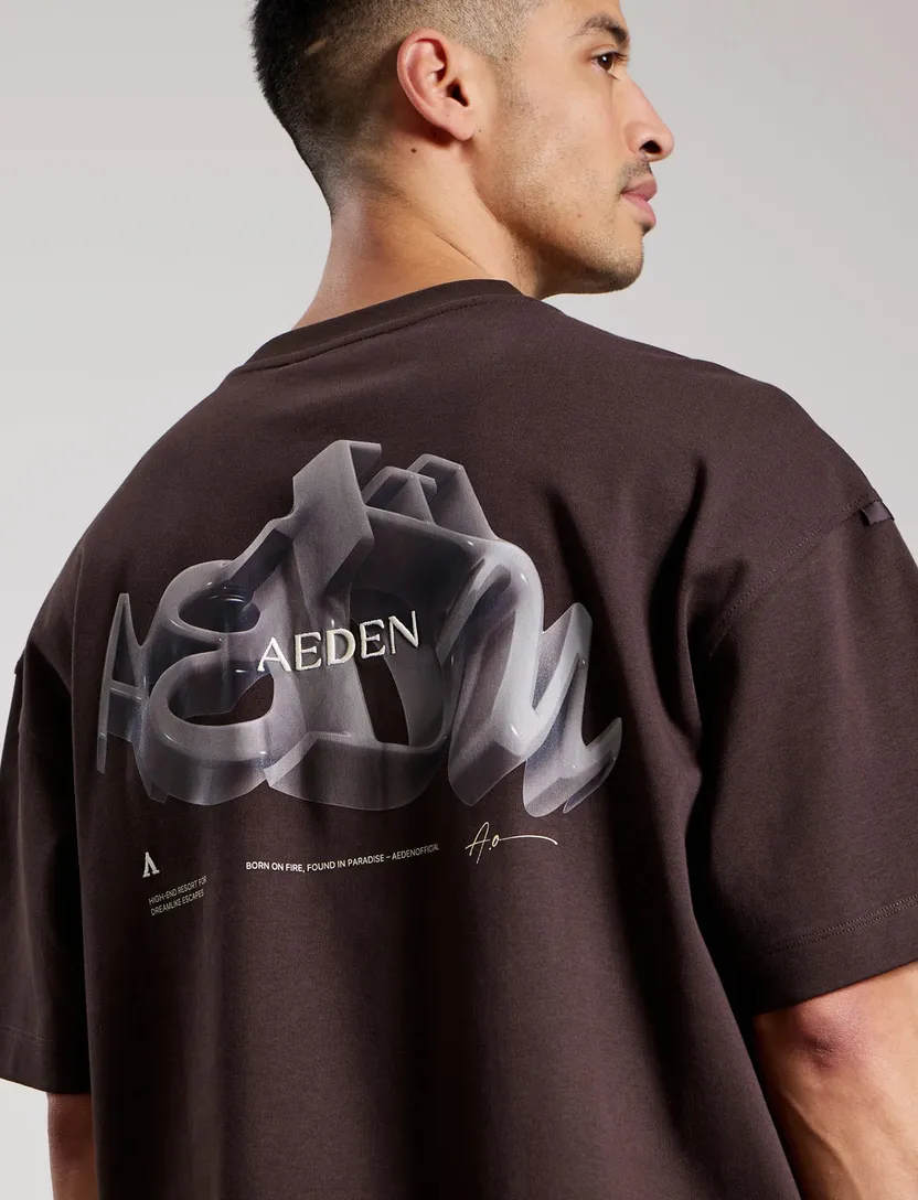 T-shirt Aeden bruin backprint wijde fit logo ronde hals