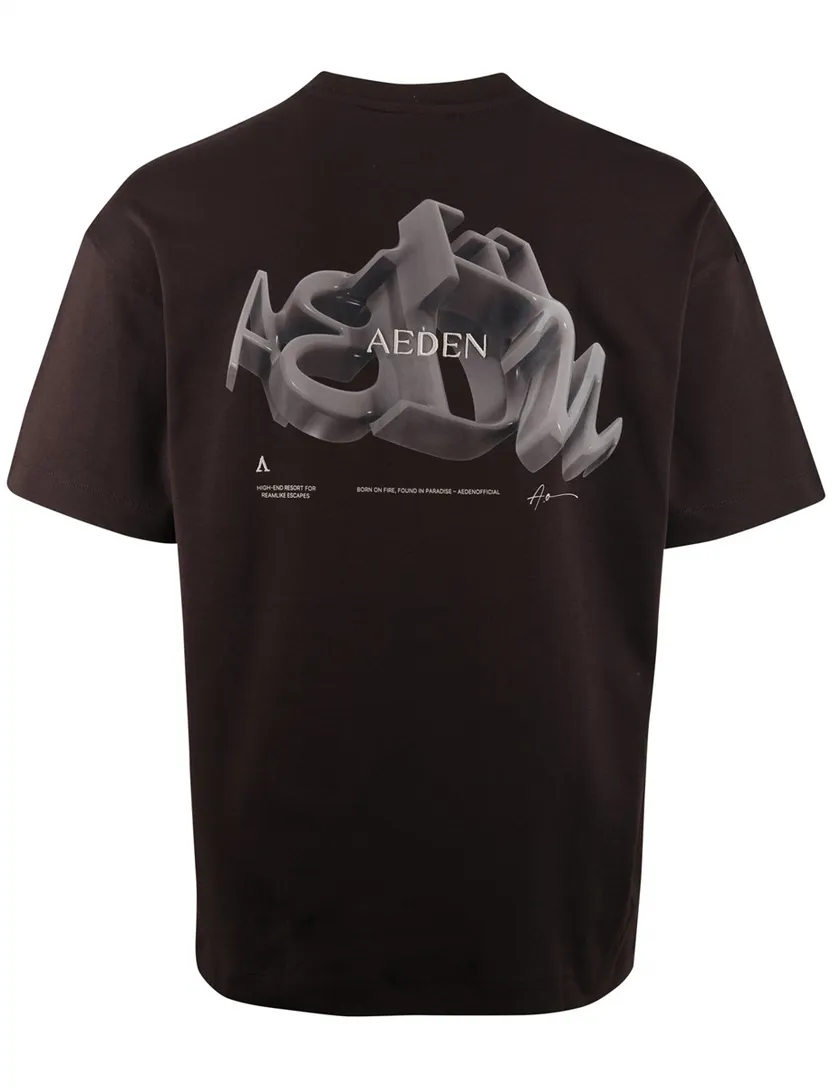 T-shirt Aeden bruin backprint wijde fit logo ronde hals