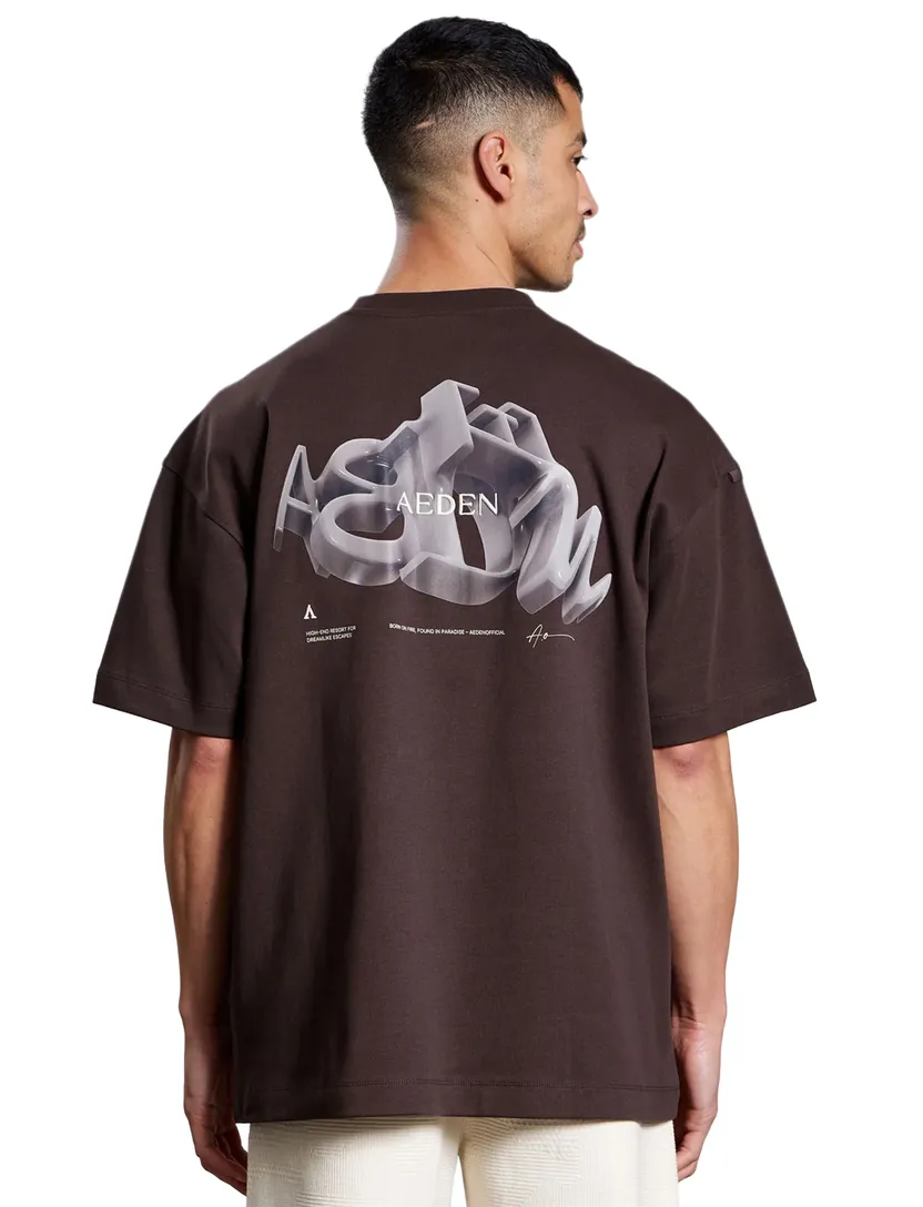 T-shirt Aeden bruin backprint wijde fit logo ronde hals