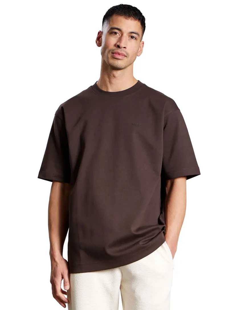 T-shirt Aeden bruin backprint wijde fit logo ronde hals