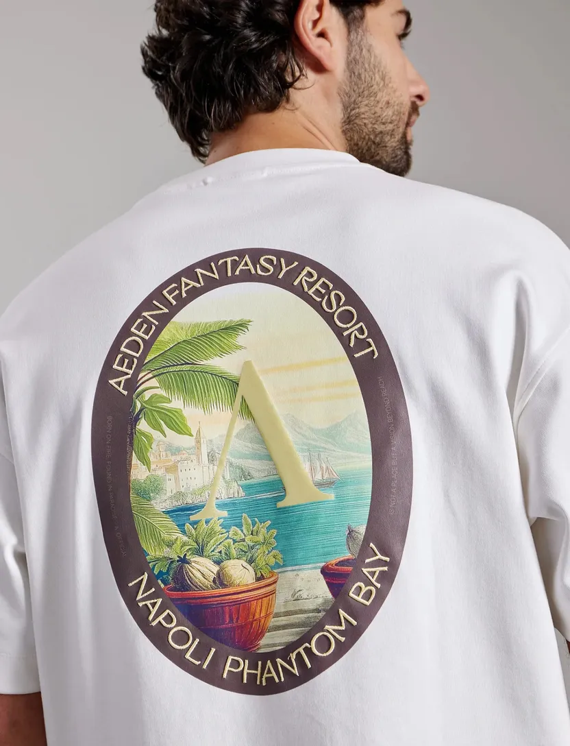 T-shirt creme backprint ronde hals Aeden wijde fit