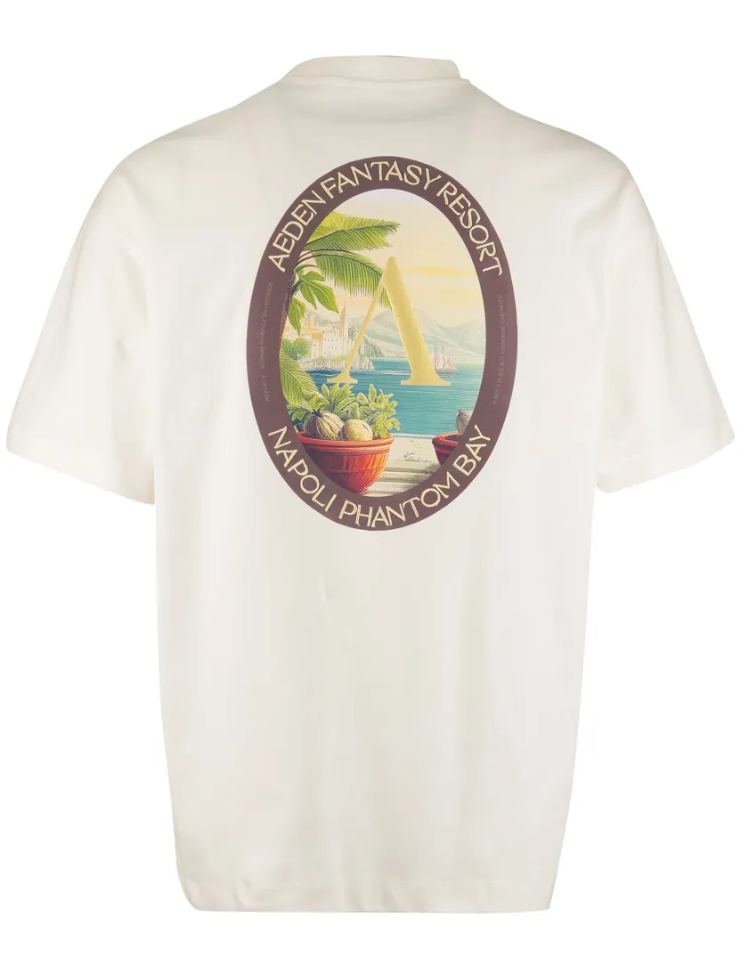 T-shirt creme backprint ronde hals Aeden wijde fit
