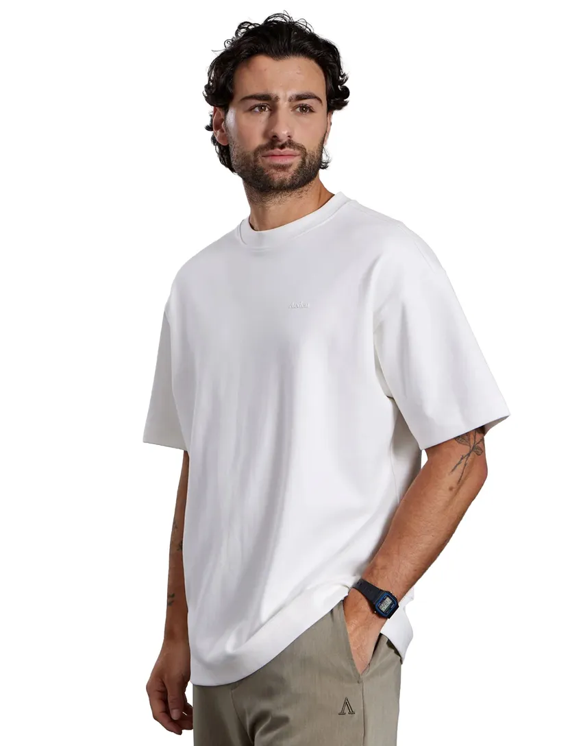 T-shirt creme backprint ronde hals Aeden wijde fit