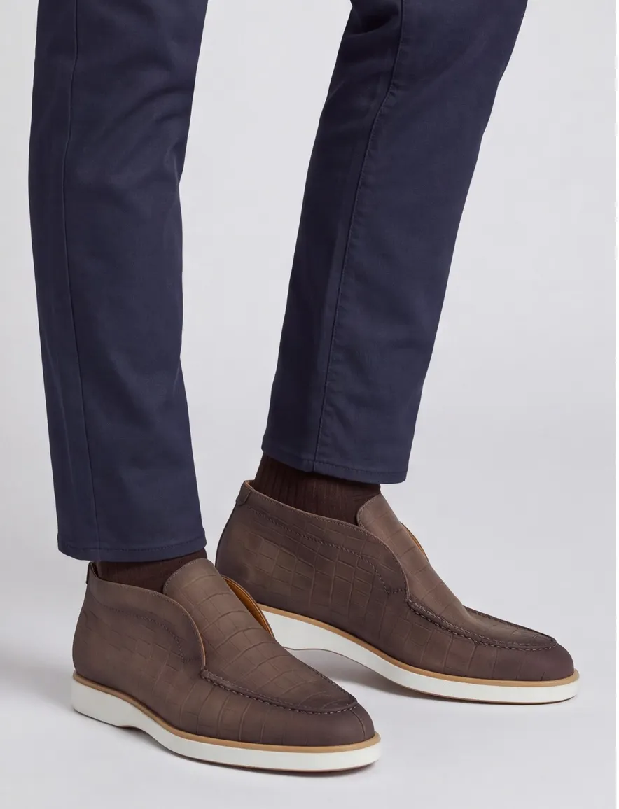 Krokodillenprint Magnanni bruine suede instappers