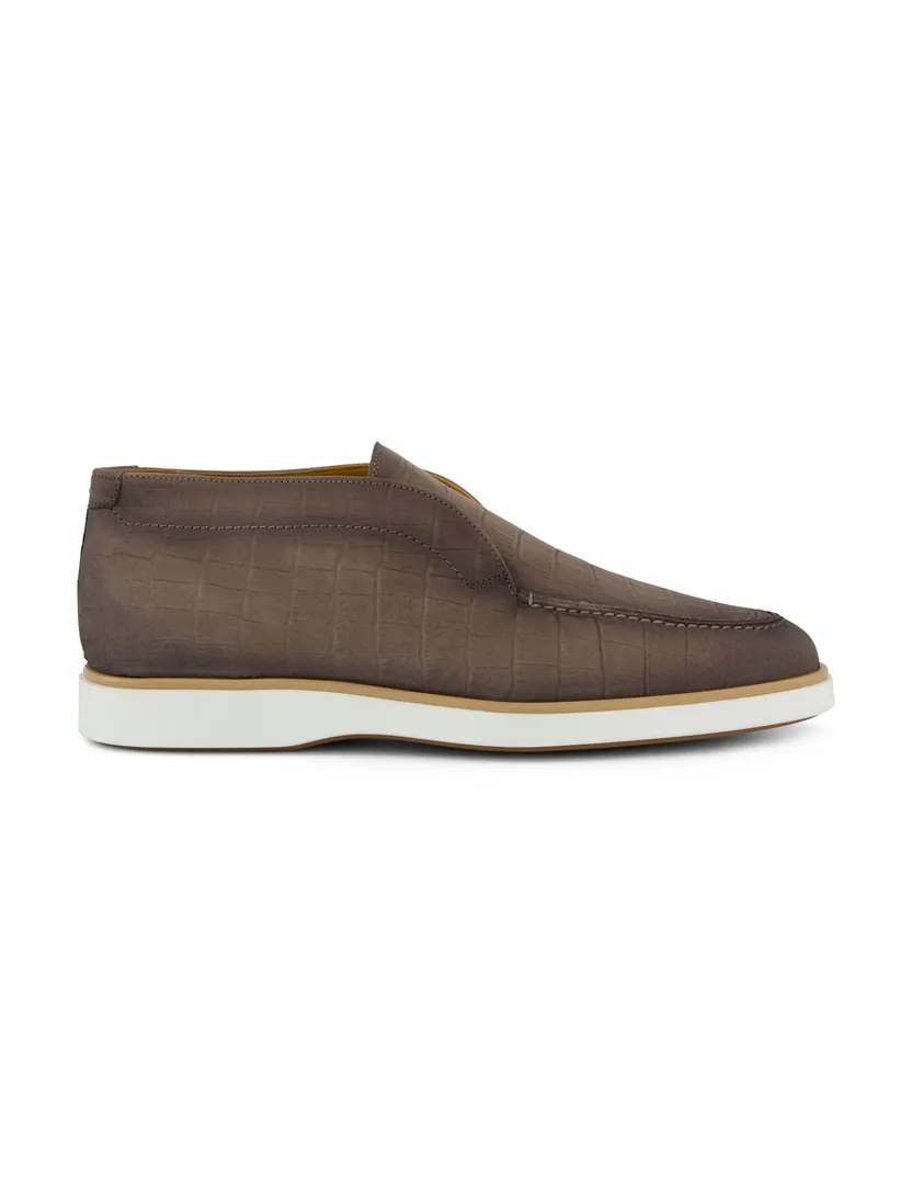 Instappers Magnanni bruine krokodillenprint suede