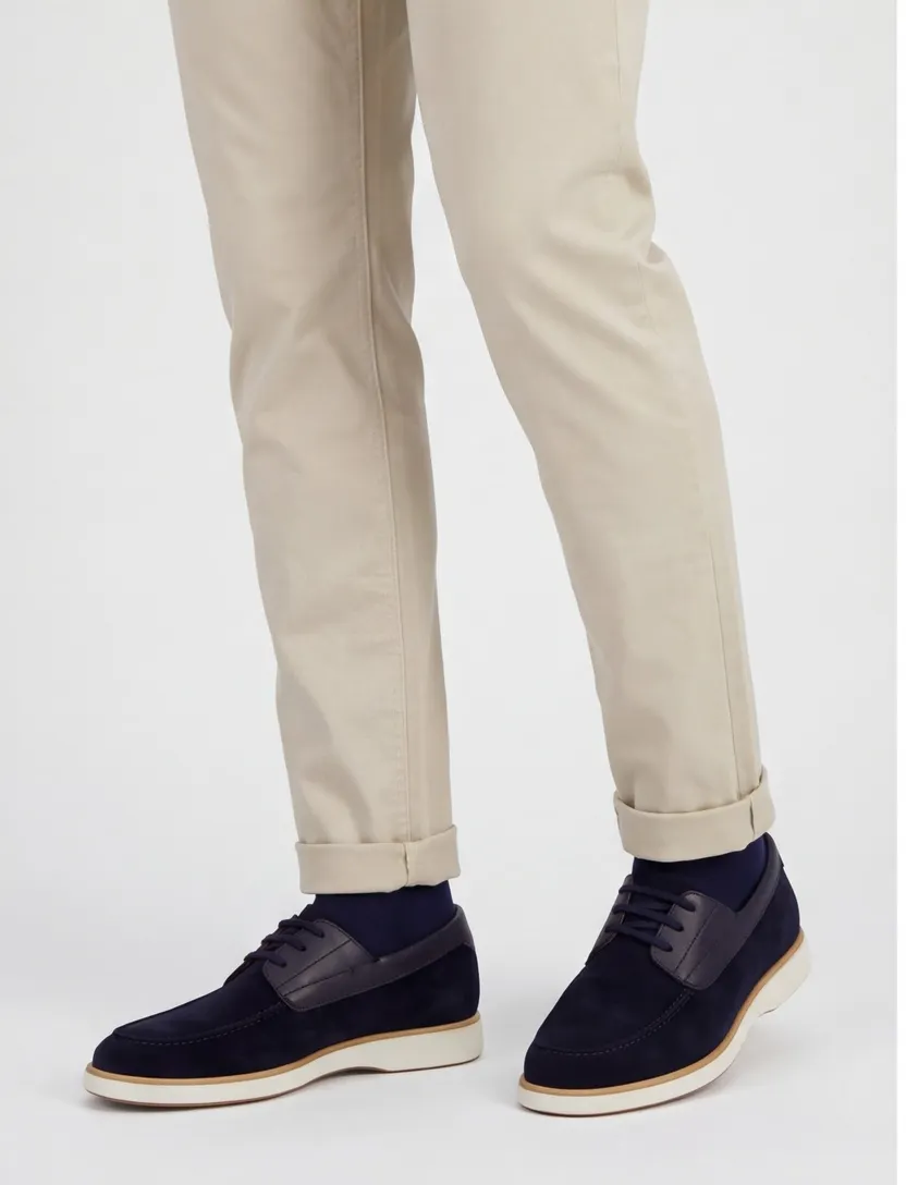 Instappers Magnanni suede donkerblauw witte zool