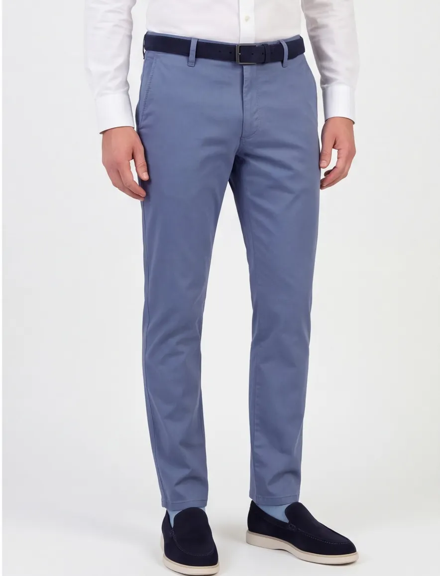 blauwe pantalon M.E.N.S. Madison flatfront model normale fit