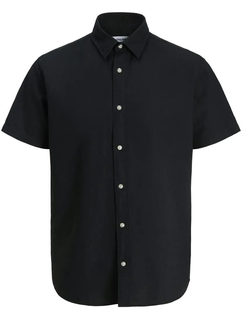 Zwart overhemd Jack & Jones korte mouw big& tall linnenblend