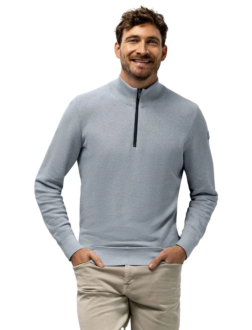 Lichtblauwe half zip trui State of Art Regular fit textuur