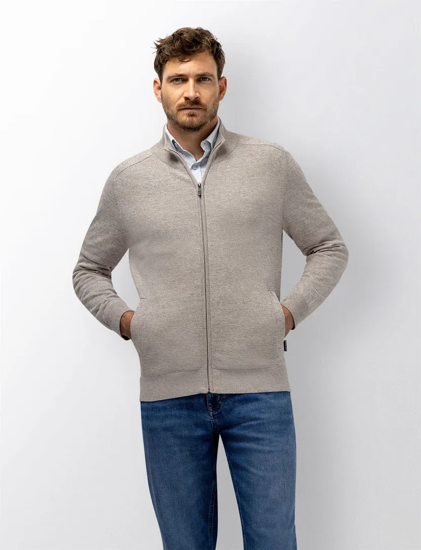 vest State of Art beige gemeleerd 100% katoen normale fit