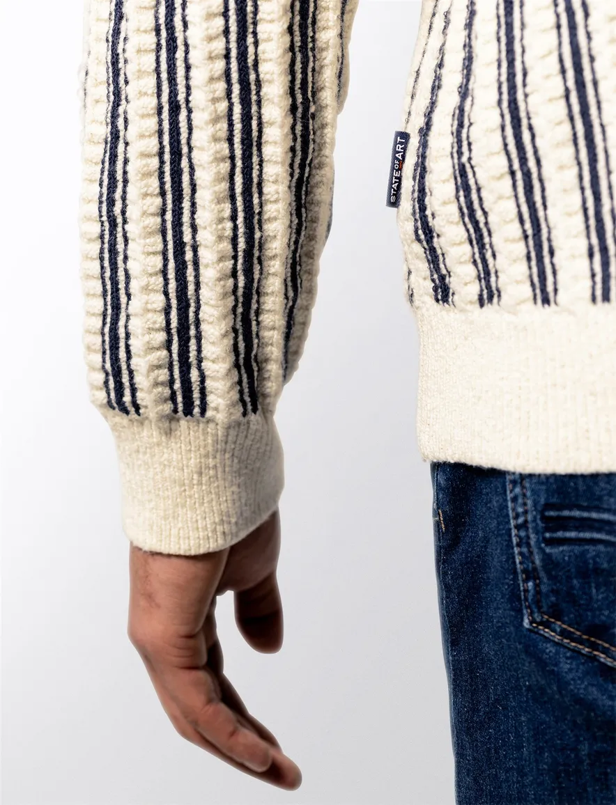 Gestreept creme navy vest State of Art regular fit