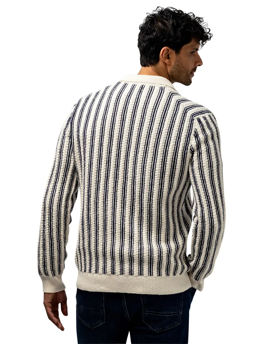 Gestreept creme navy vest State of Art regular fit