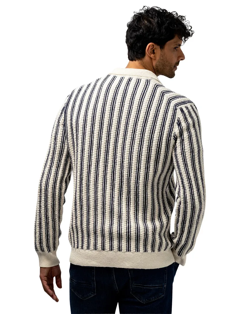 Vest State of Art gestreept creme navy knopen
