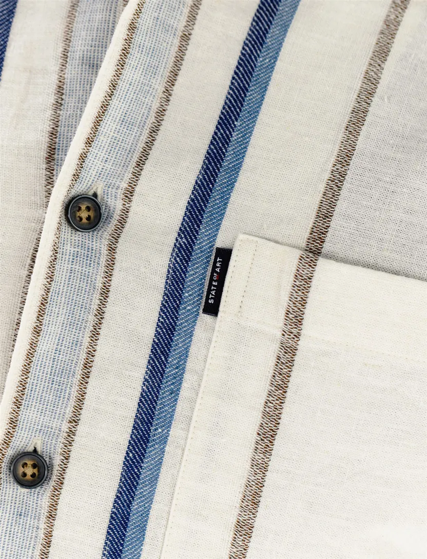 Overhemd wit met blauwe strepen State of Art Regular fit linnen