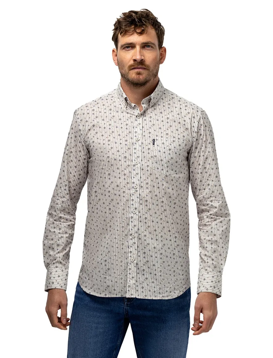 Regular fit bruin geprint lange mouw overhemd State of Art
