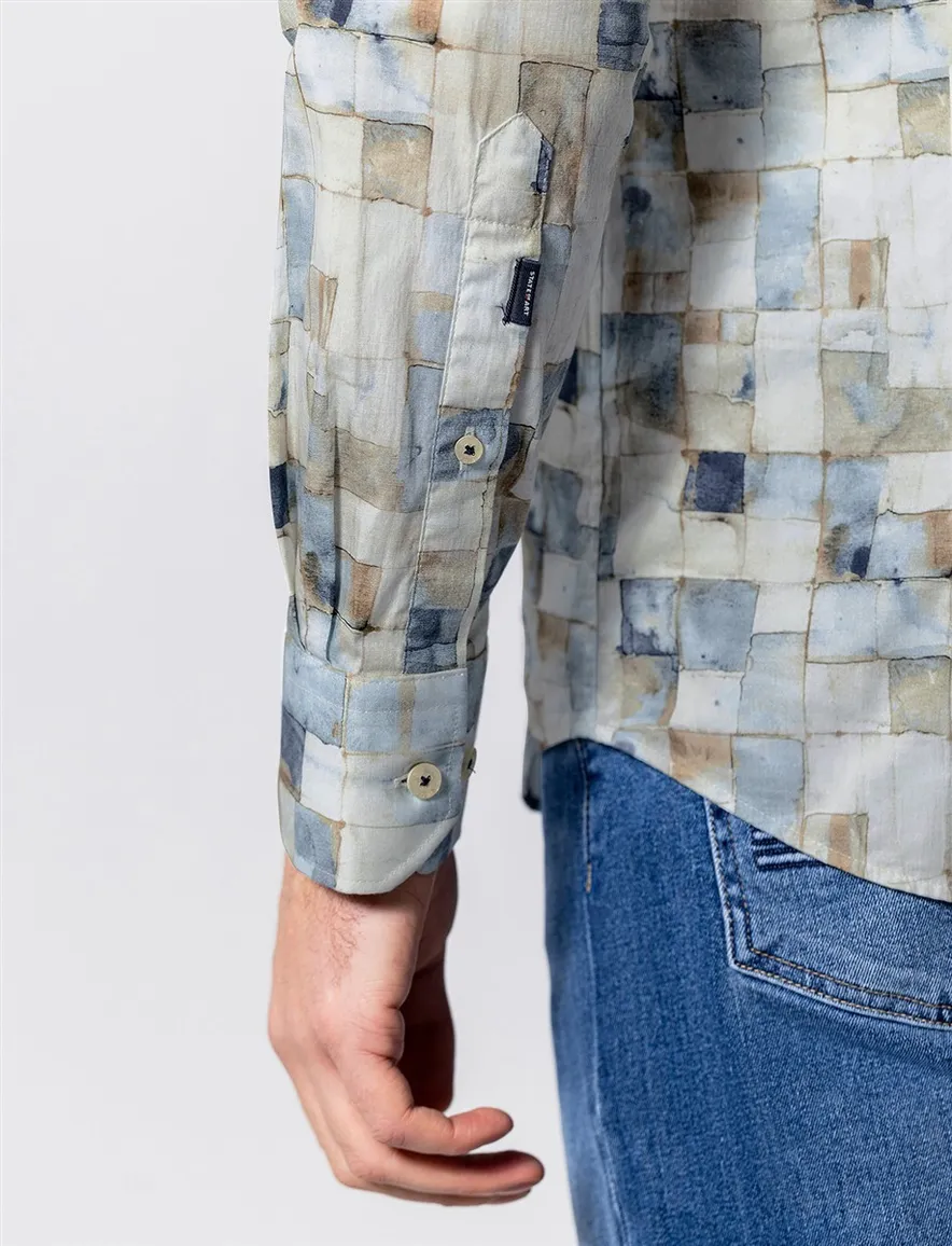 Overhemd State of Art lange mouwen geprint blauw
