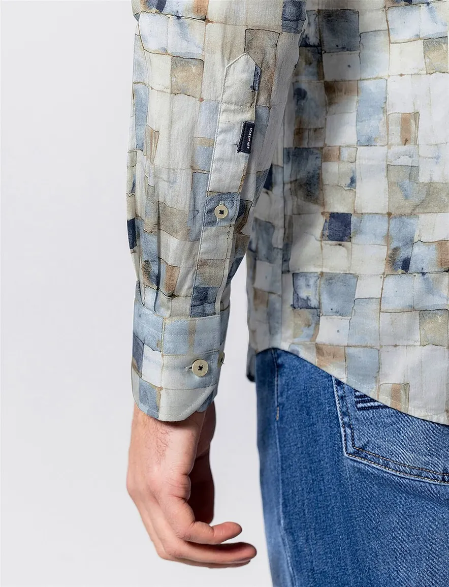 State of Art overhemd blauw tegelprint Regular Fit