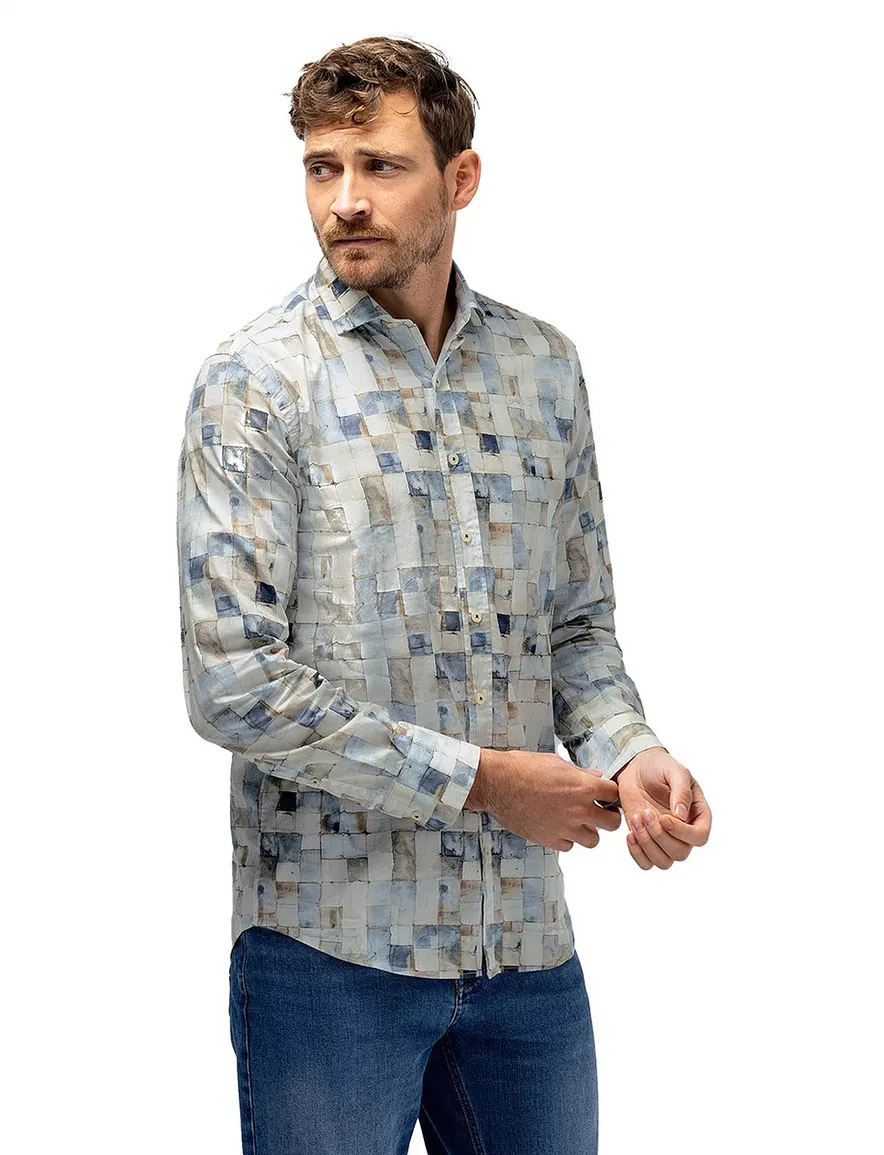 State of Art overhemd blauw tegelprint Regular Fit