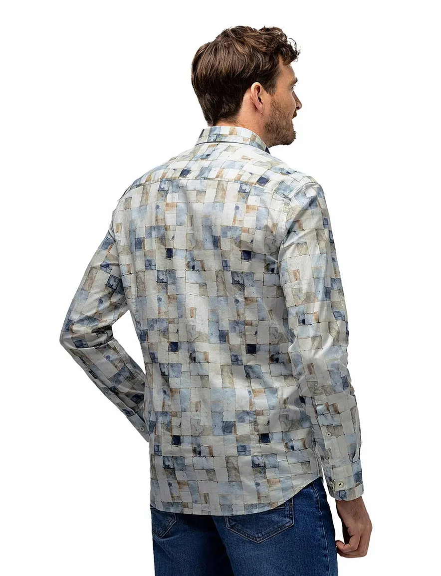 State of Art overhemd blauw tegelprint Regular Fit