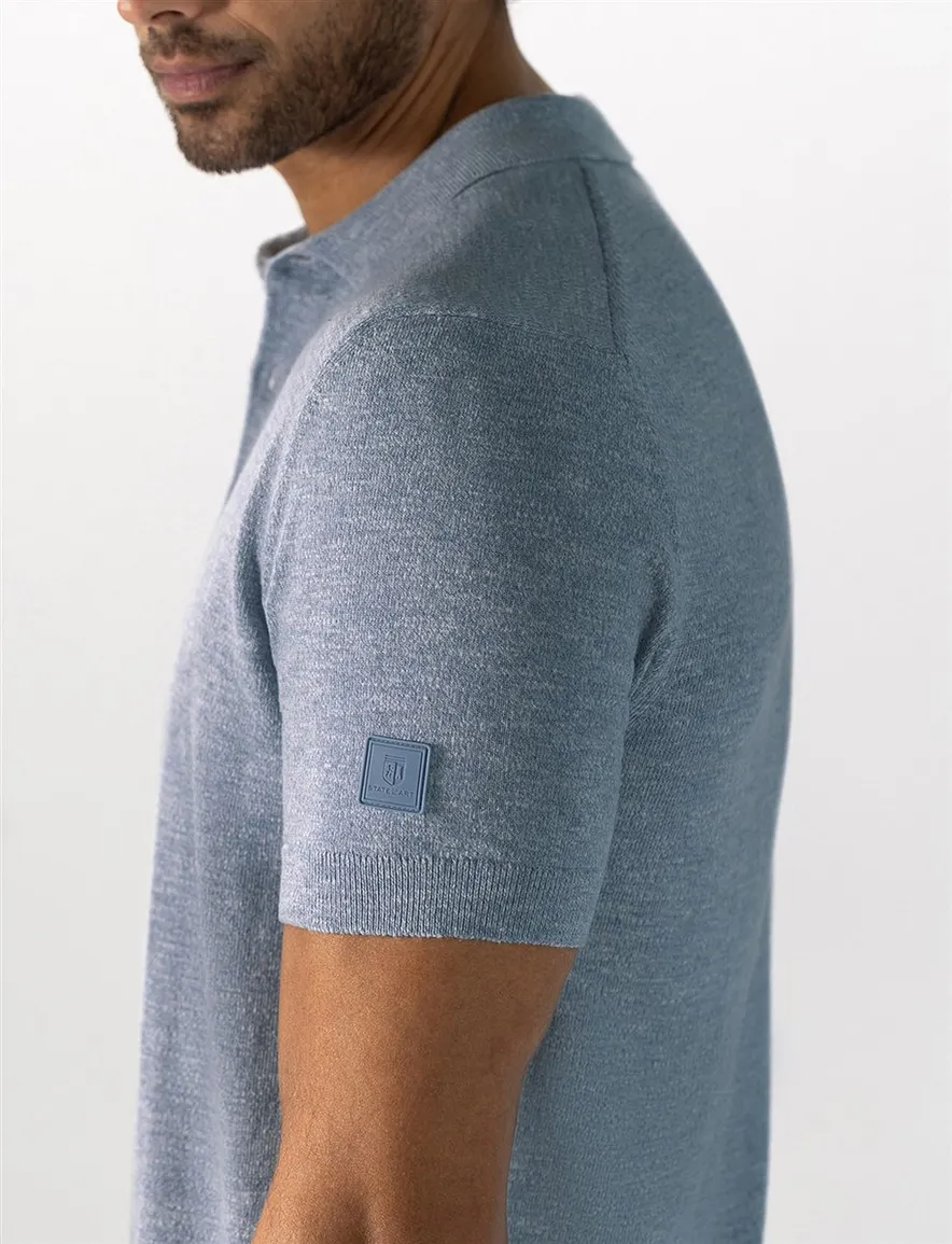 State of Art poloshirt blauw katoen en linnen