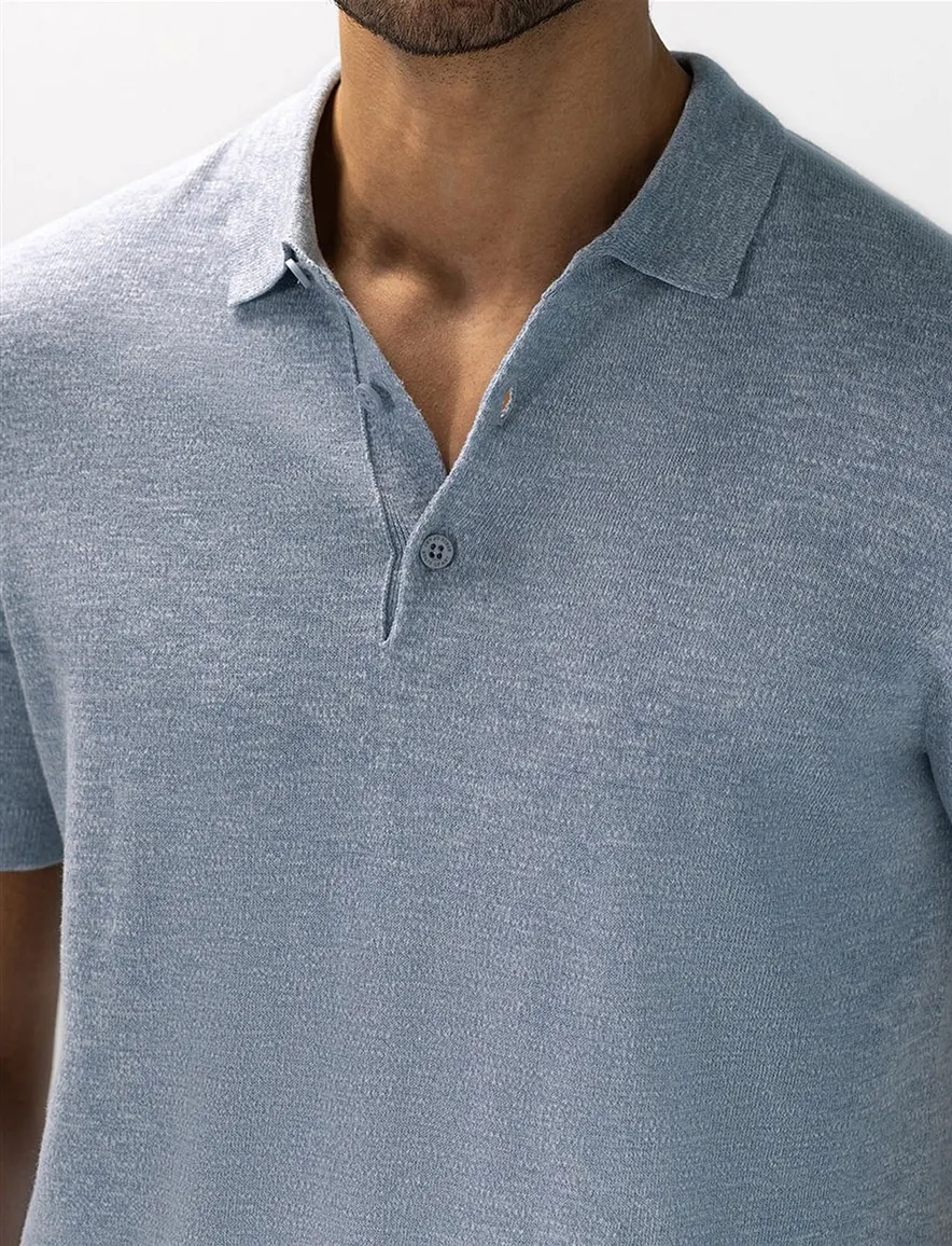 State of Art poloshirt blauw katoen en linnen