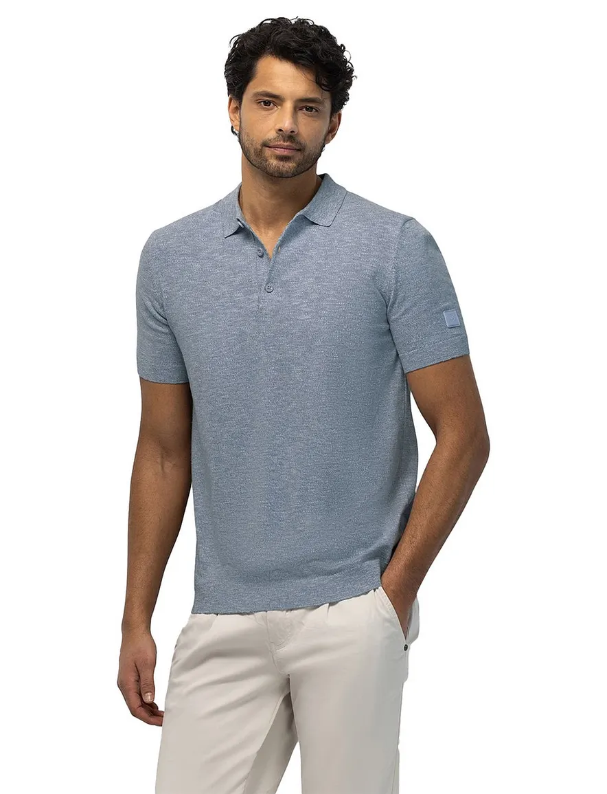 State of Art poloshirt blauw katoen en linnen