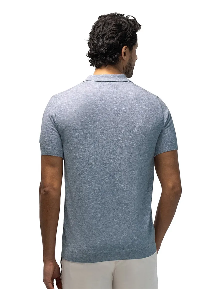 State of Art poloshirt blauw katoen en linnen