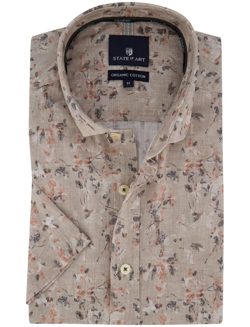 Beige overhemd State of Art regular fit overhemd korte mouw beige