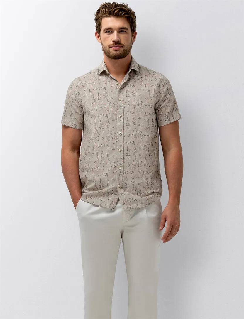 Beige overhemd State of Art regular fit overhemd korte mouw beige