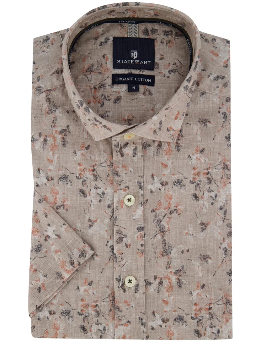 Beige overhemd State of Art regular fit overhemd korte mouw beige