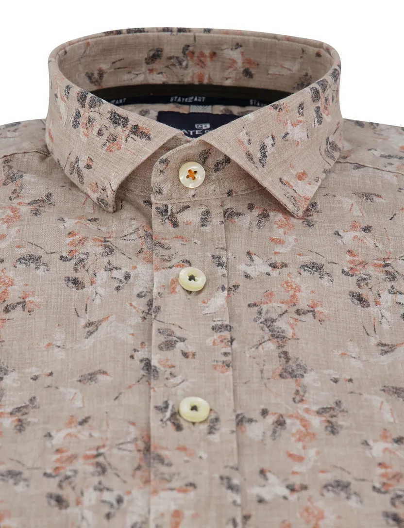 Beige overhemd State of Art regular fit overhemd korte mouw beige