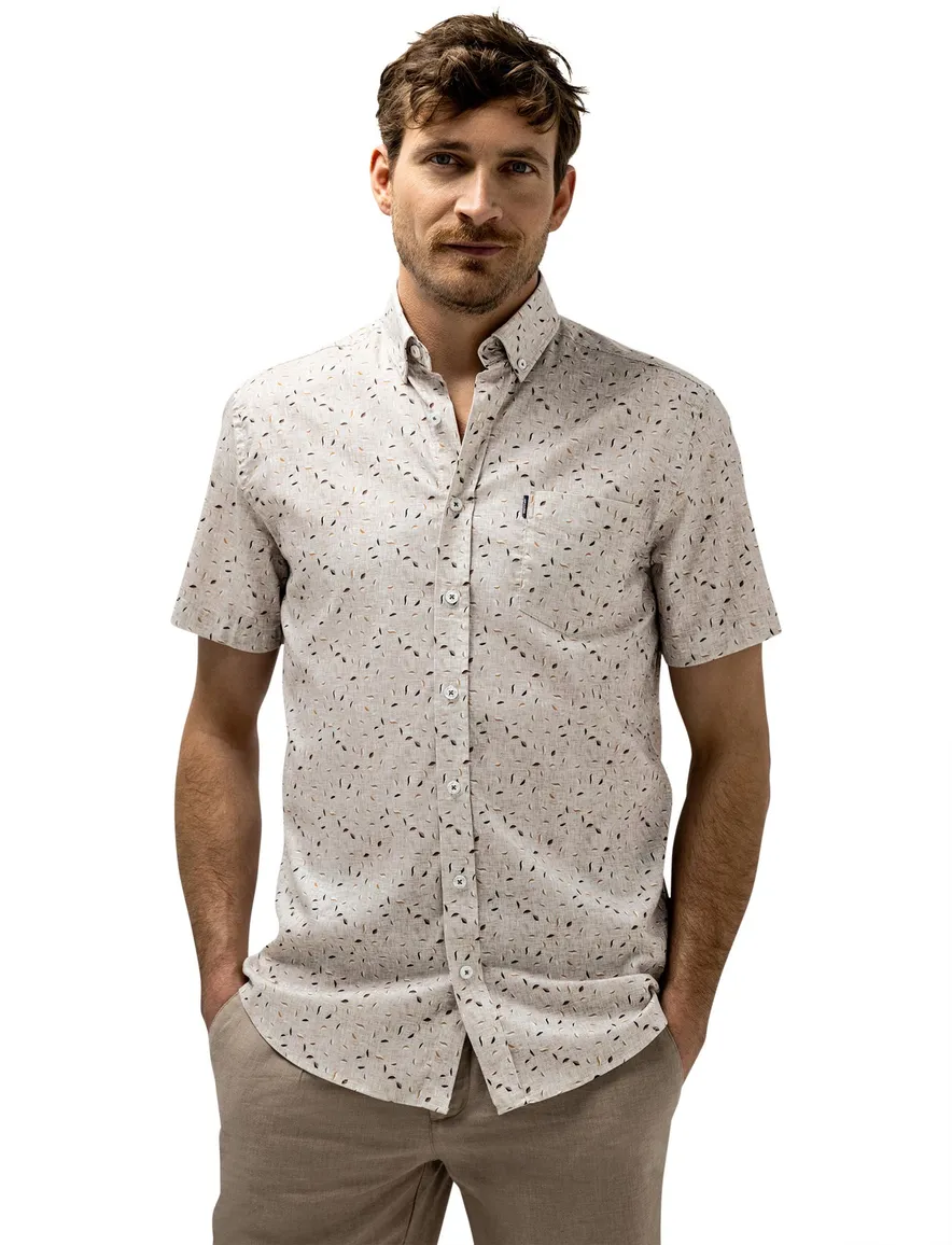 Beige overhemd State of Art geprint button down boord