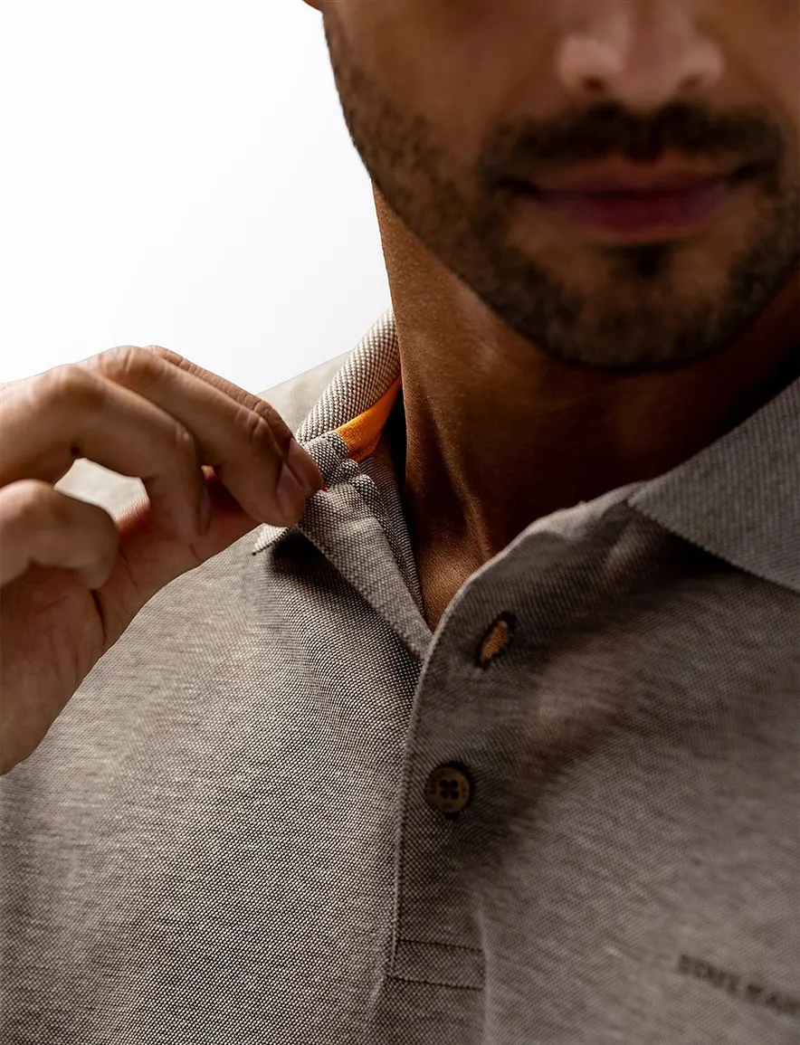 State of Art polo lange mouw bruin gemeleerd