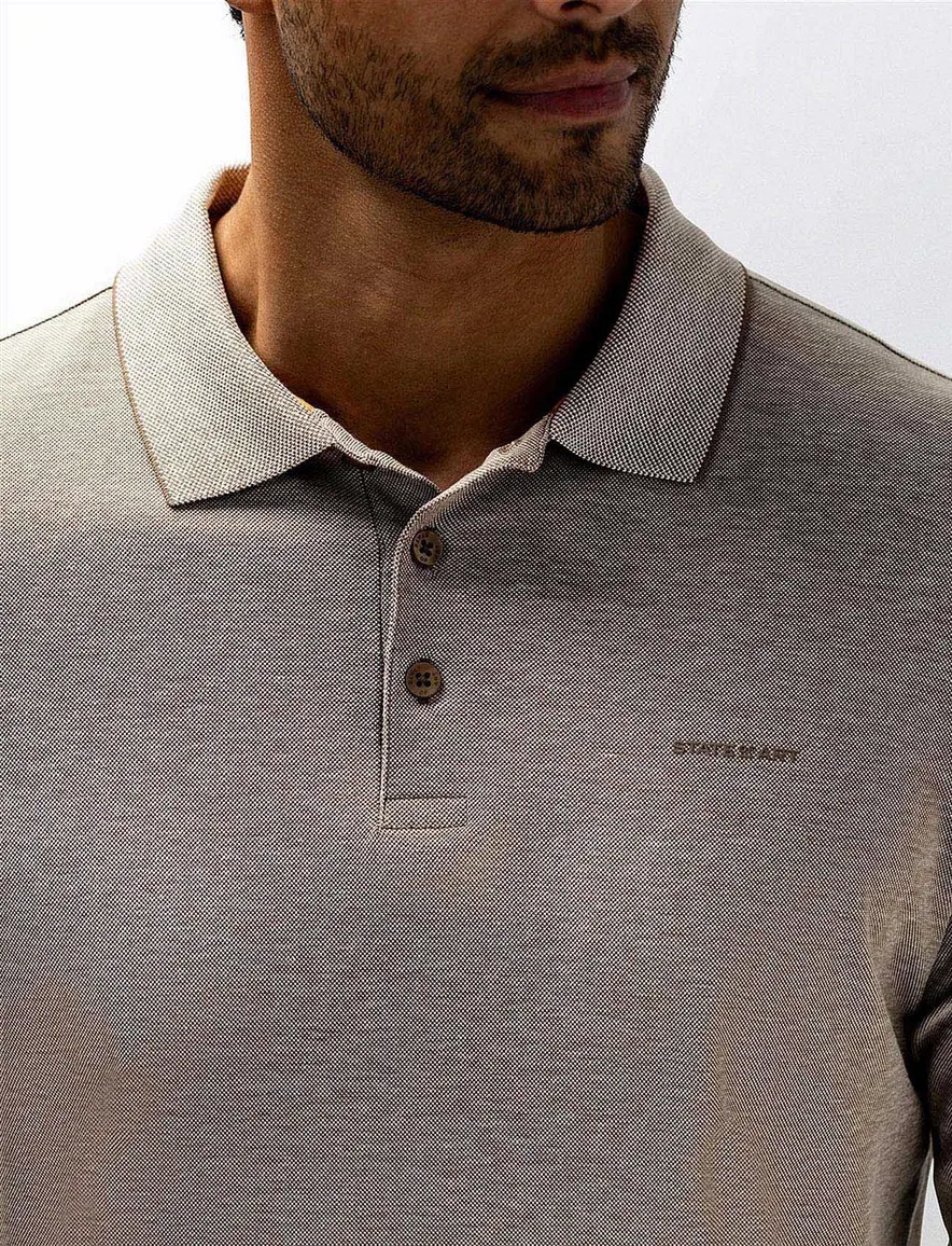 State of Art polo lange mouw bruin gemeleerd
