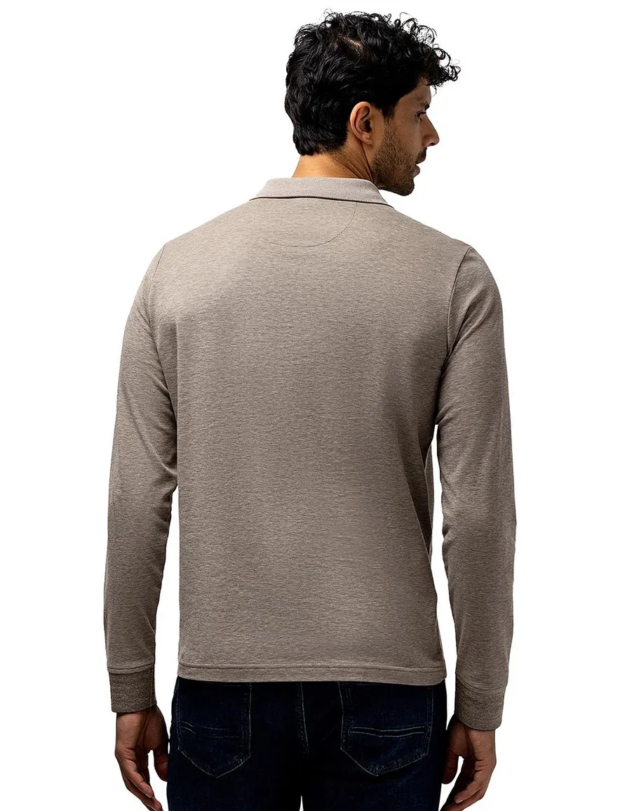 State of Art polo lange mouw bruin gemeleerd