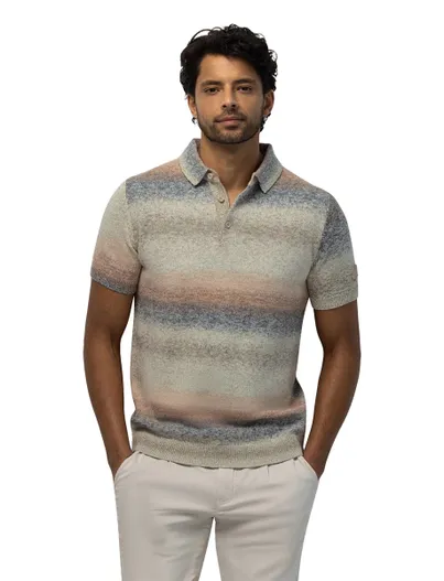 State of Art Poloshirt State of Art Regular Fit beige gebreid streepmotief