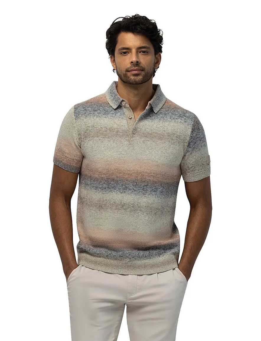 State of Art poloshirt fijn gebreid multicolor