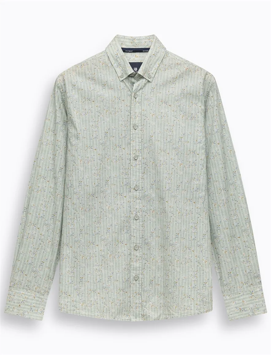 Lichtgroen overhemd State of Art geprint button down boord