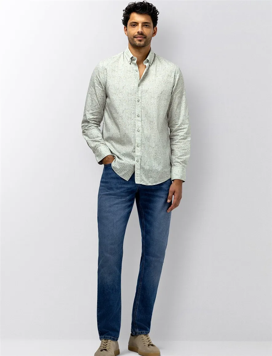 Lichtgroen overhemd State of Art geprint button down boord