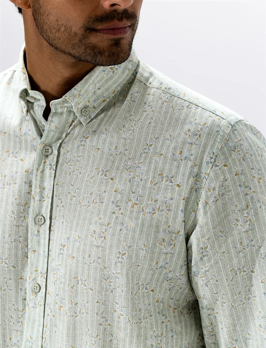 Lichtgroen overhemd State of Art geprint button down boord