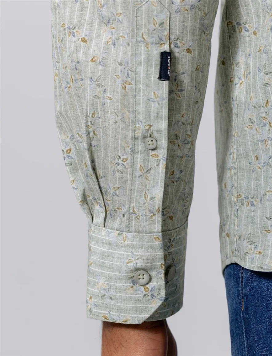 Lichtgroen overhemd State of Art geprint button down boord
