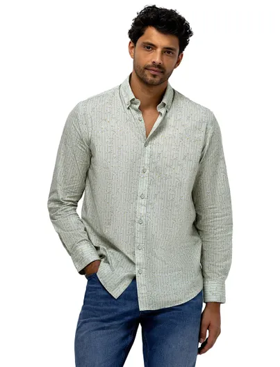 State of Art Lichtgroen overhemd State of Art geprint button down boord