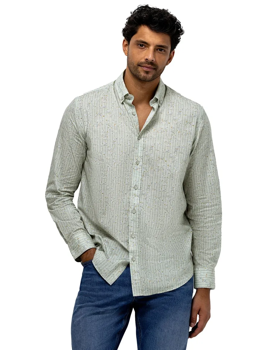 Lichtgroen overhemd State of Art geprint button down boord