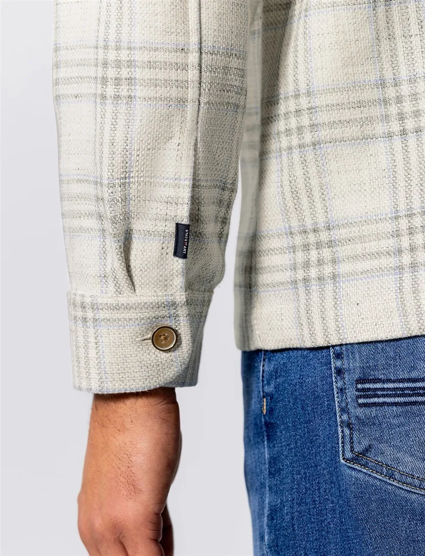 Overshirt State of Art crème blauw geruit wijde fit